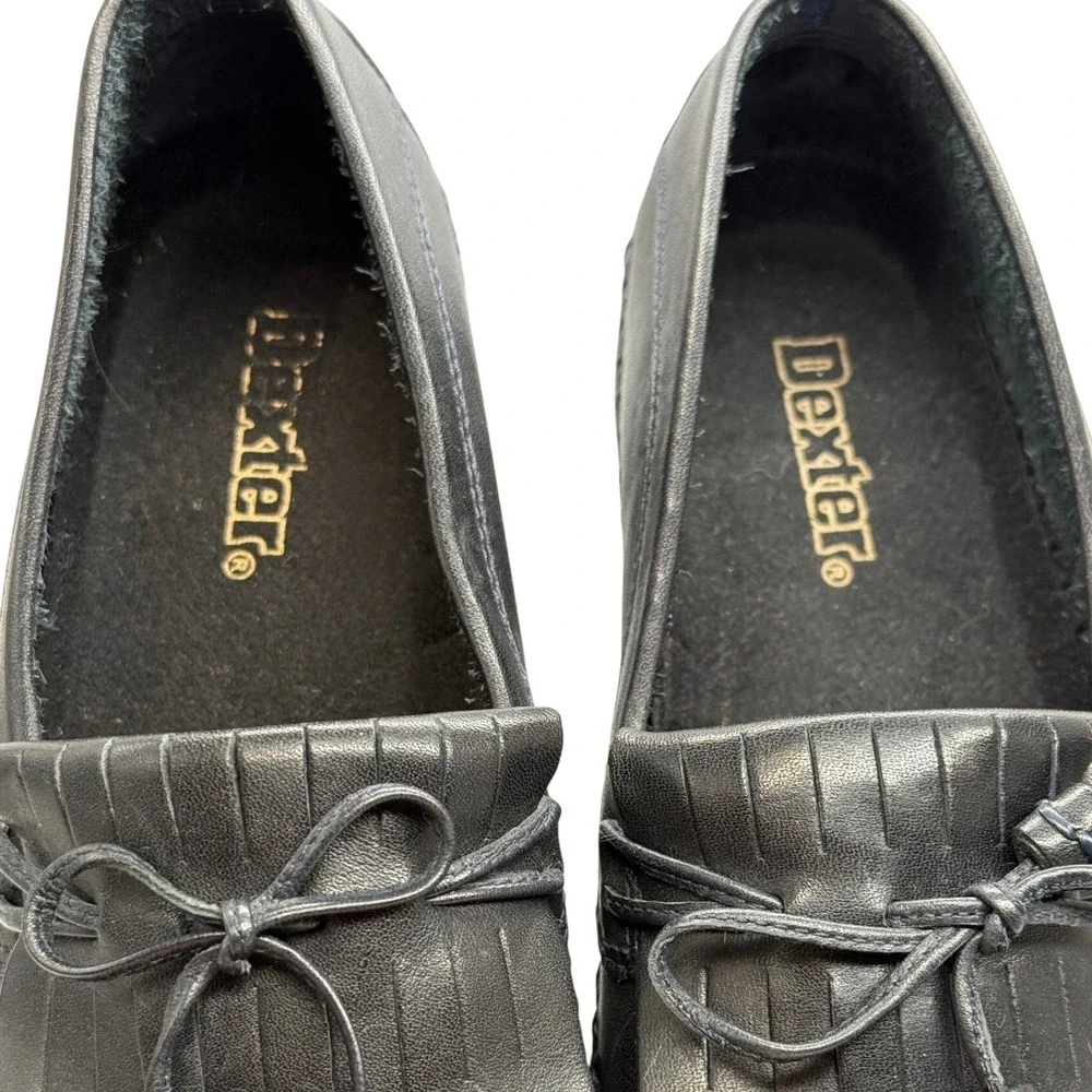 Dexter Loafers Women‎ 6.5W Black Leather Kiltie Tassel Low Wedge Comfort Classic